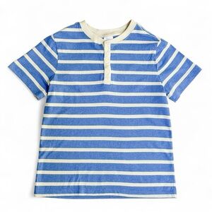 Hanna Andersson Recycled Striped Henley Tee T-Shirt Blue & Ecru Boys 130 size 8